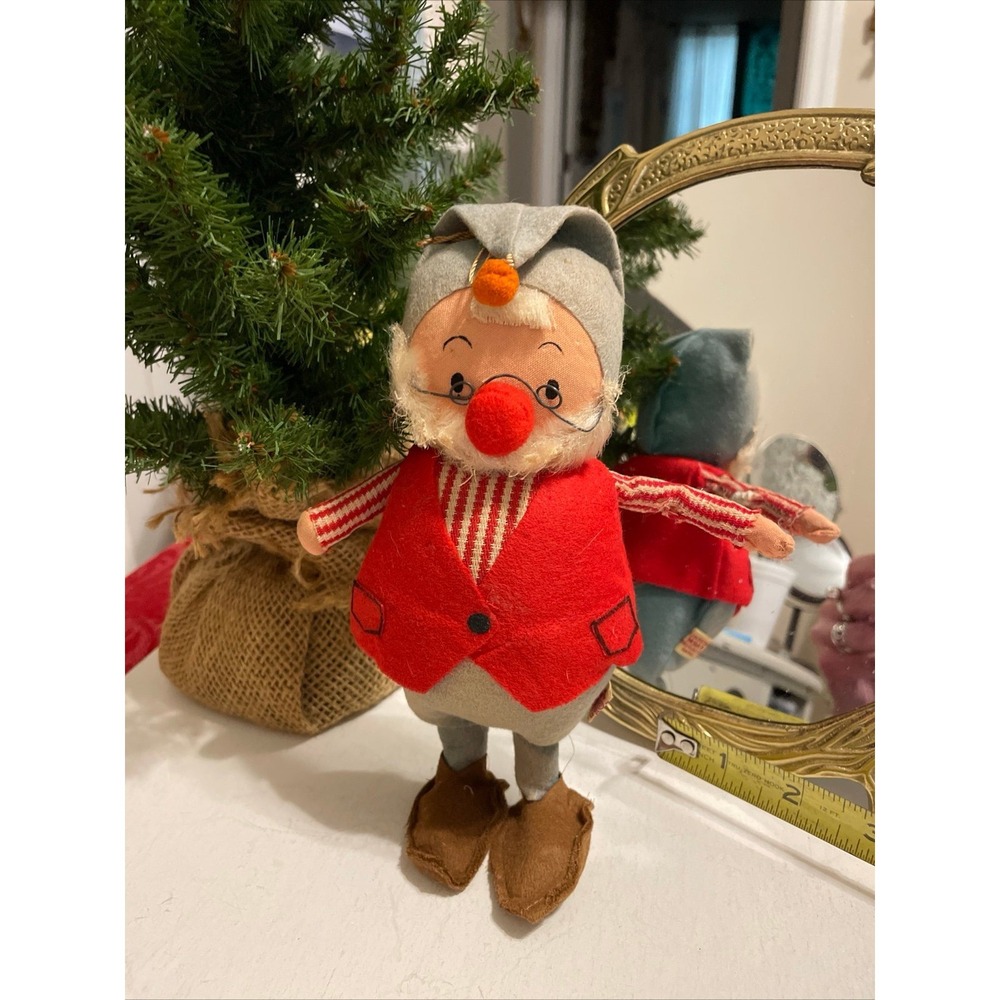 Vintage Fun Farm Christmas Elf Plush Doll 8" Santa's Helper Red Nose Glasses
